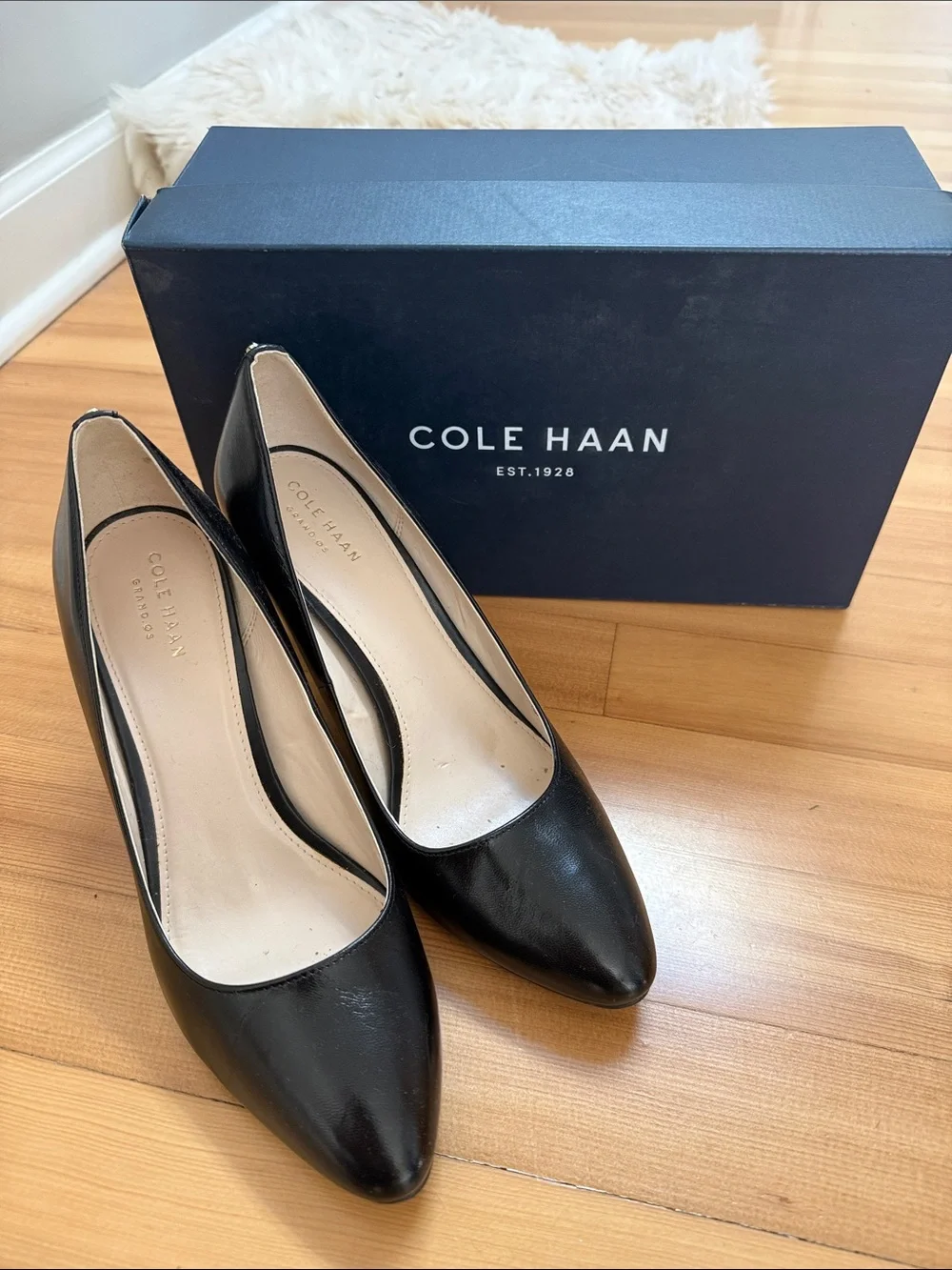 Cole Haan Black Leather Pointed-Toe Heels